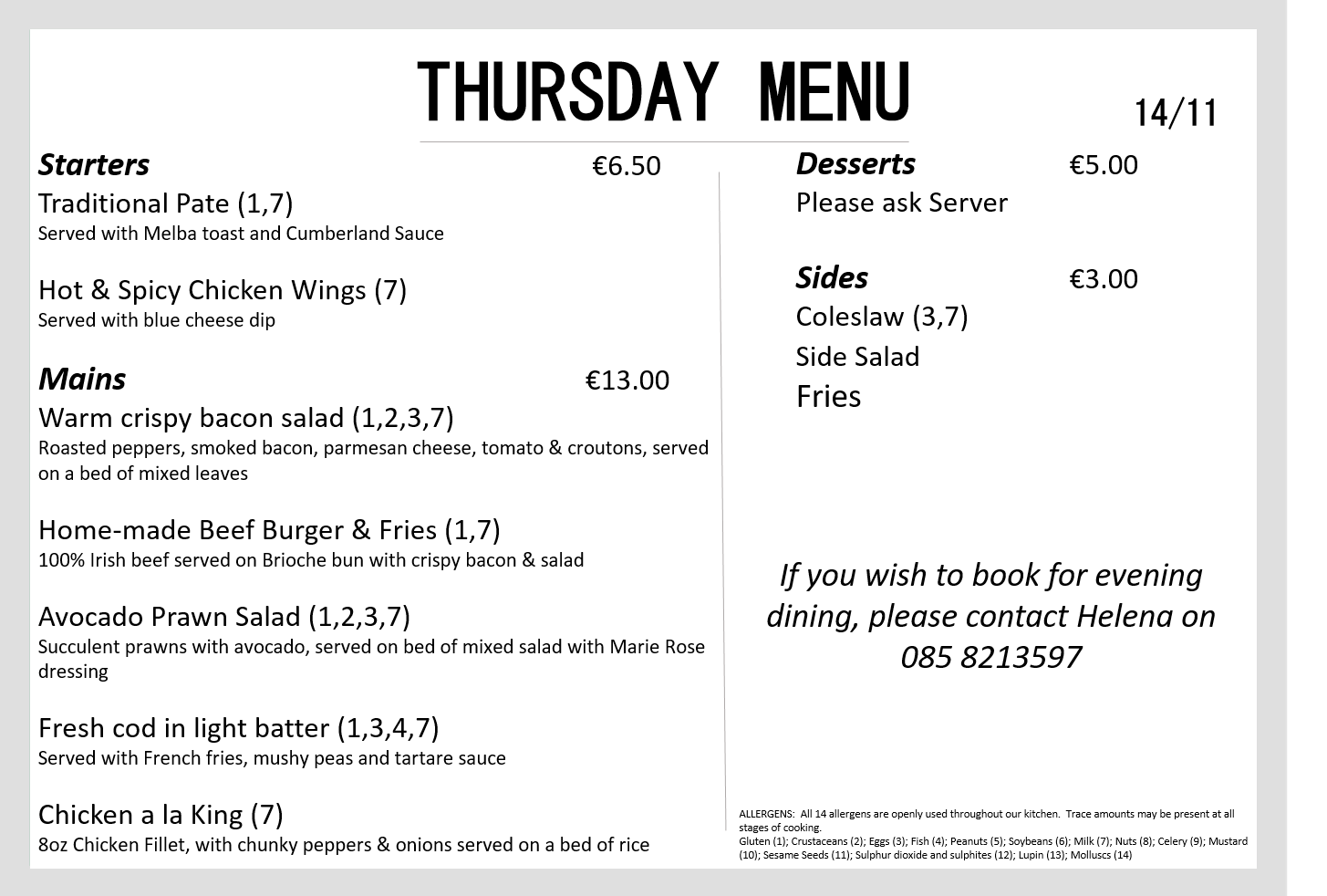 Carrickmines Croquet & Lawn Tennis Club Thursday Dining